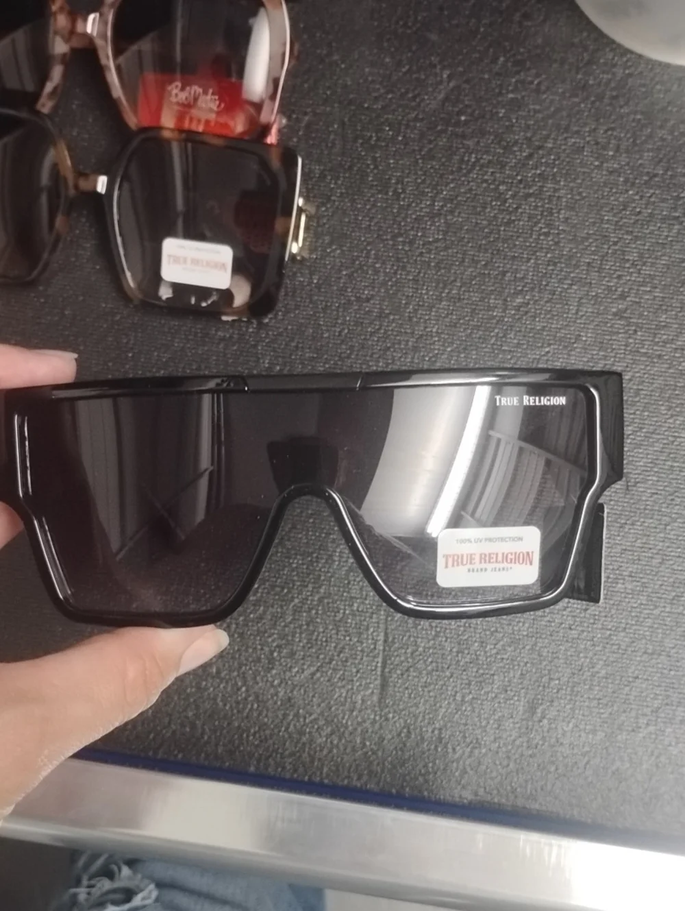 True Religion Black Shield Sunglasses - Glossy Black Frame